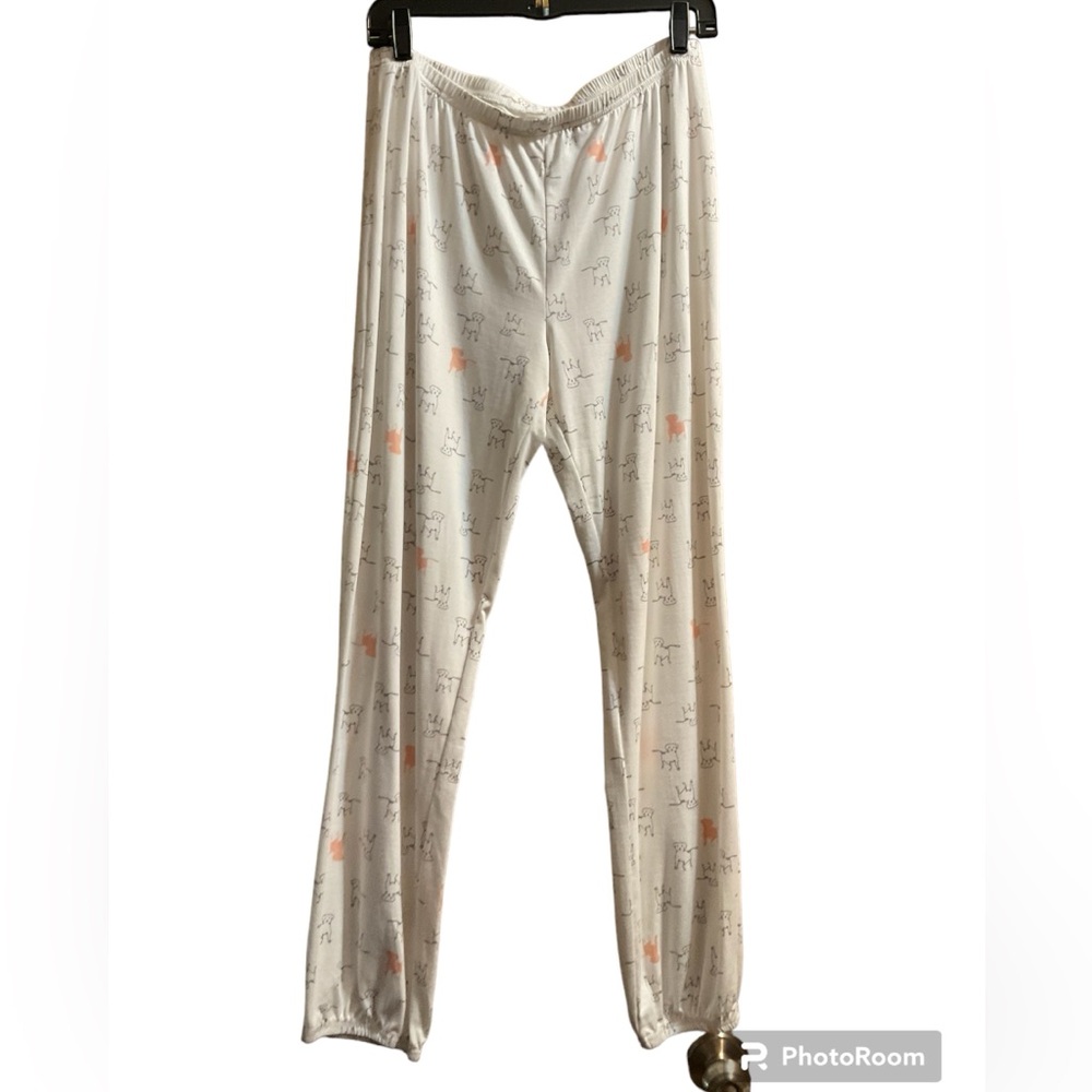 Women’s Dog Print Pajama Loungewear Pants. Polyester & Spandex. Lightweight.